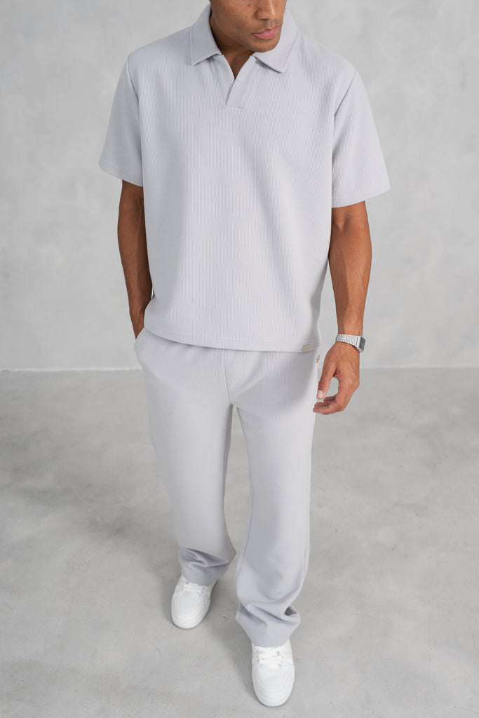 Waffle Boxy Open Neck Polo - Grey