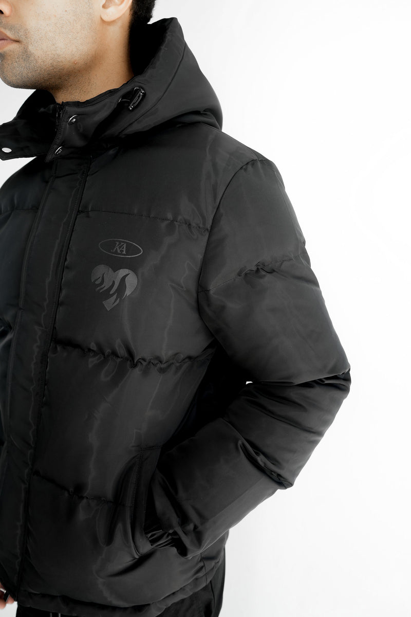 Textured Metallic Puffer Jacket - Black
