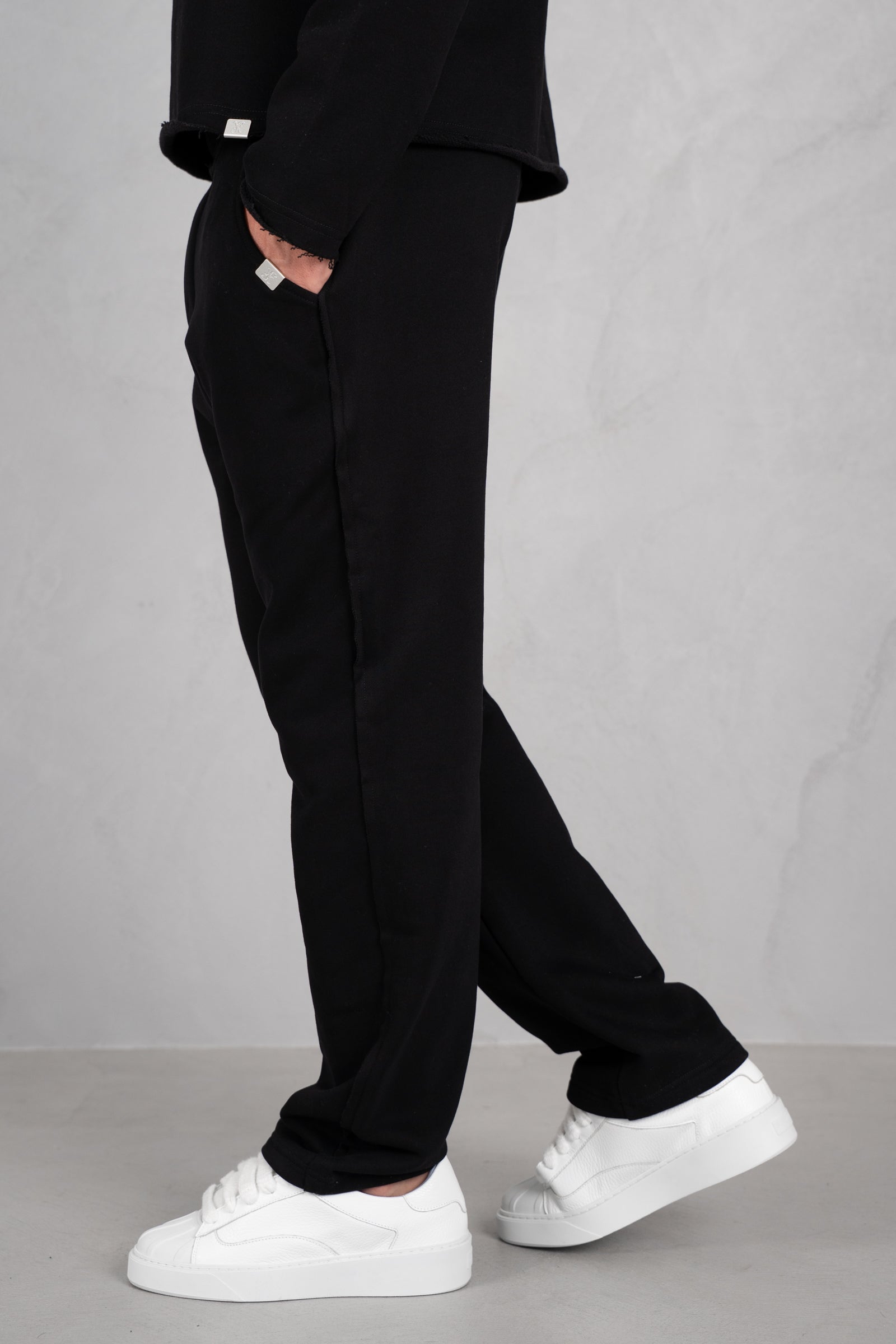Raw Hem Straight Leg Jogger - Black