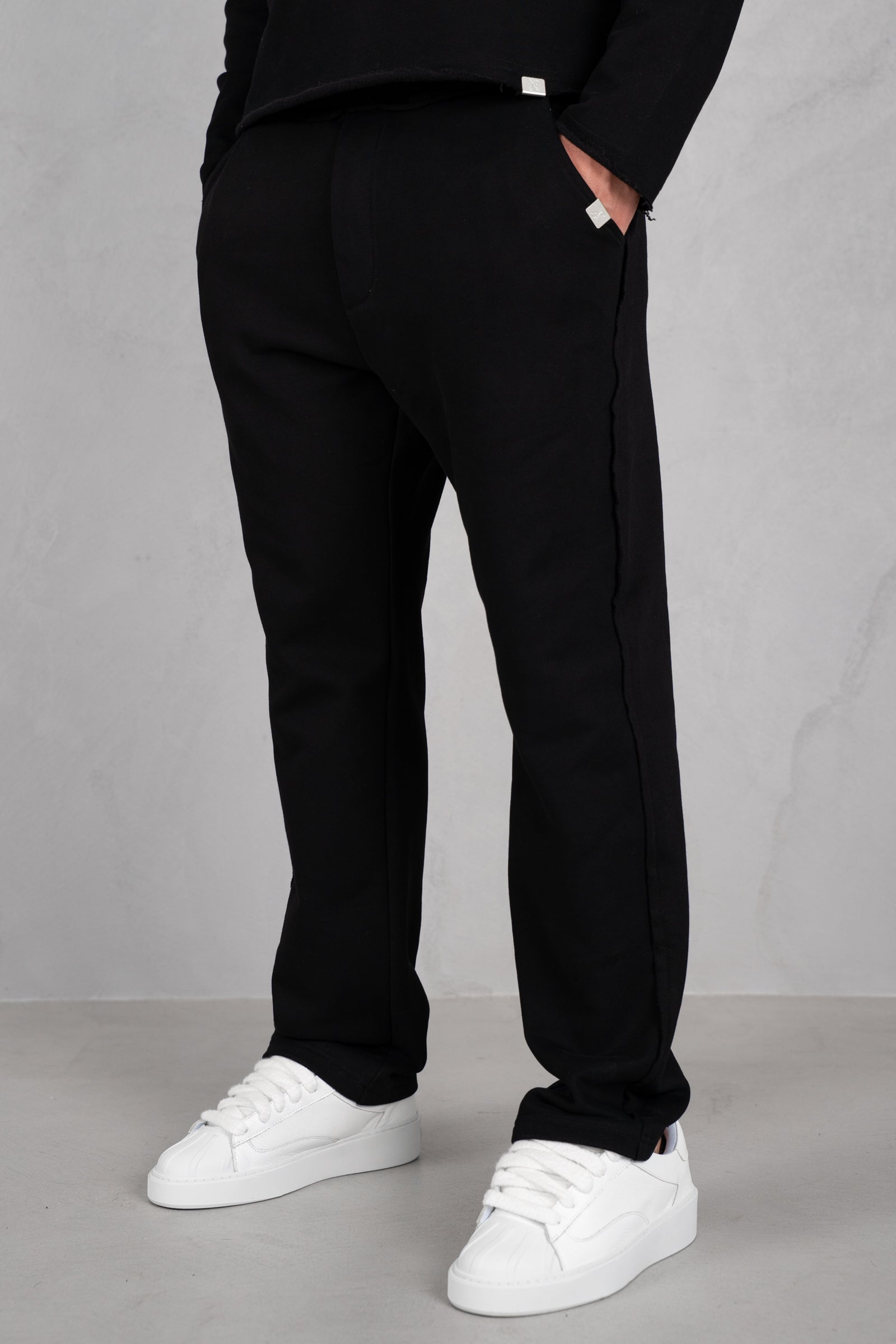 Raw Hem Straight Leg Jogger - Black