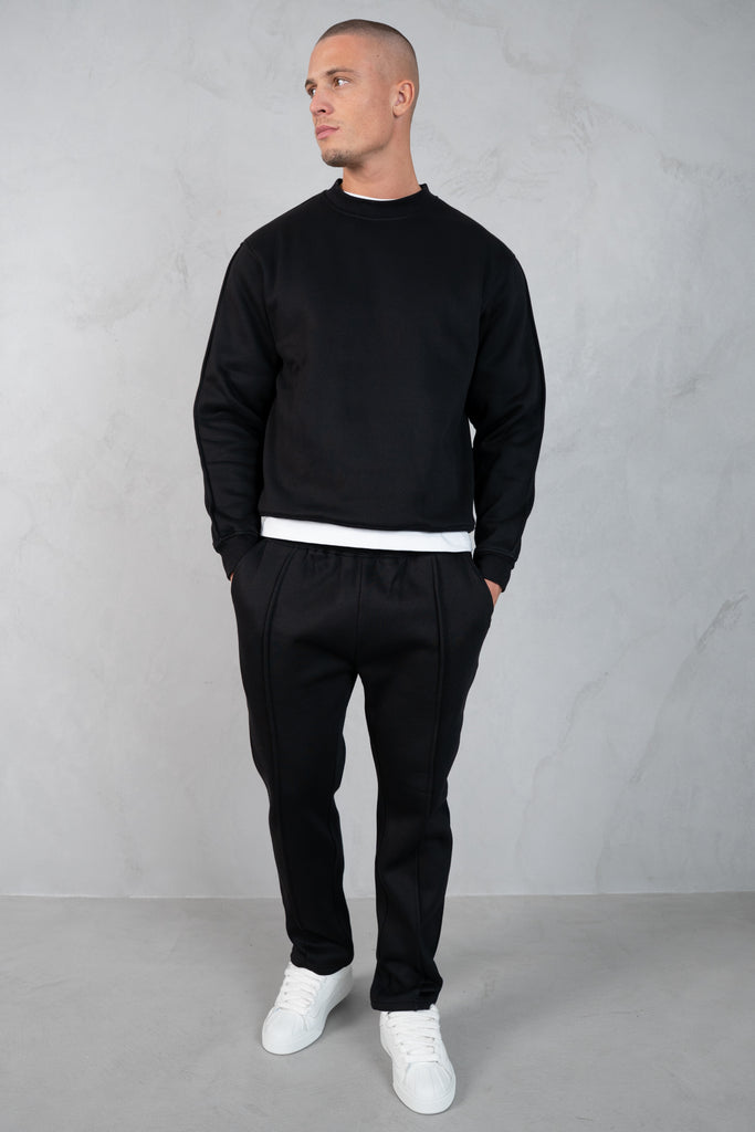 Raw Hem Straight Leg Jogger - Black
