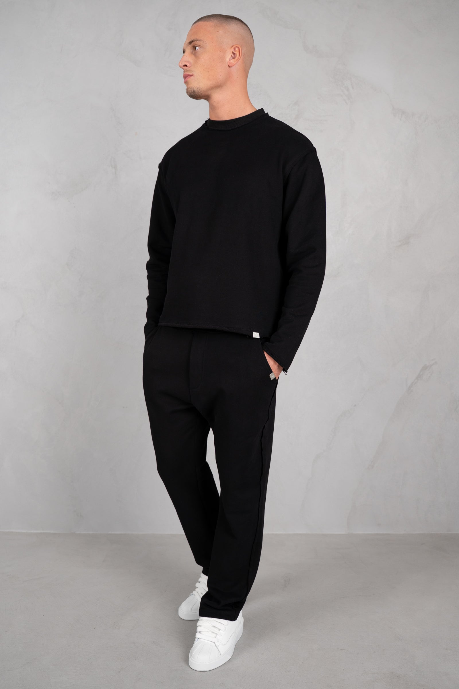 Raw Hem Straight Leg Jogger - Black