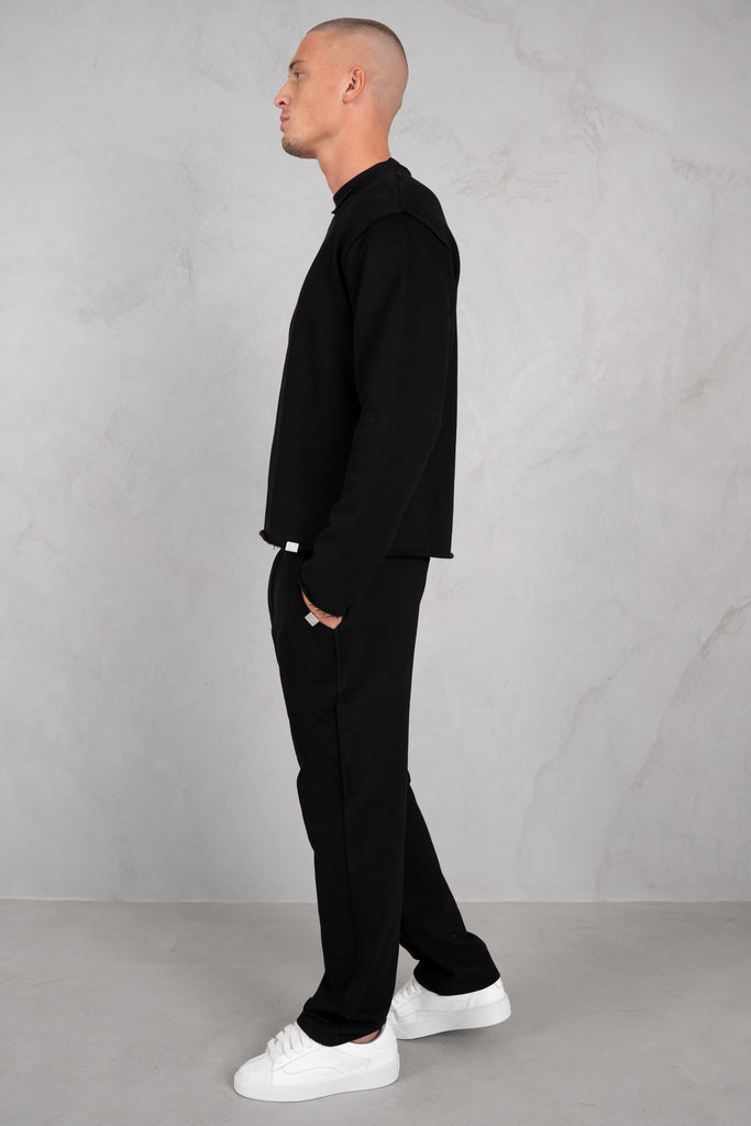Raw Hem Crew Neck Sweatshirt - Black