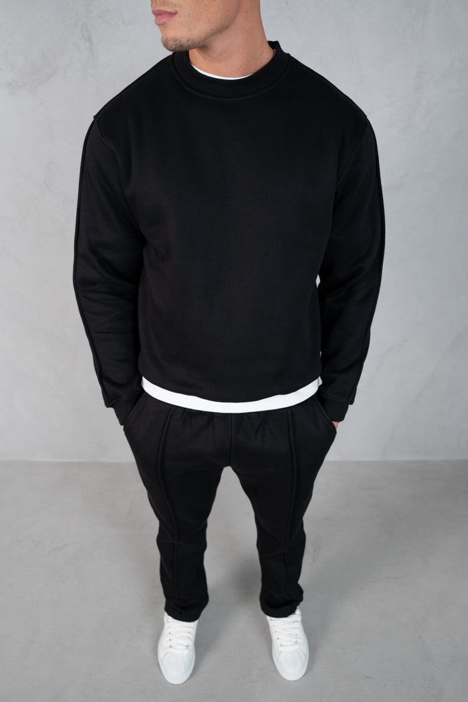 Raw Hem Straight Leg Jogger - Black