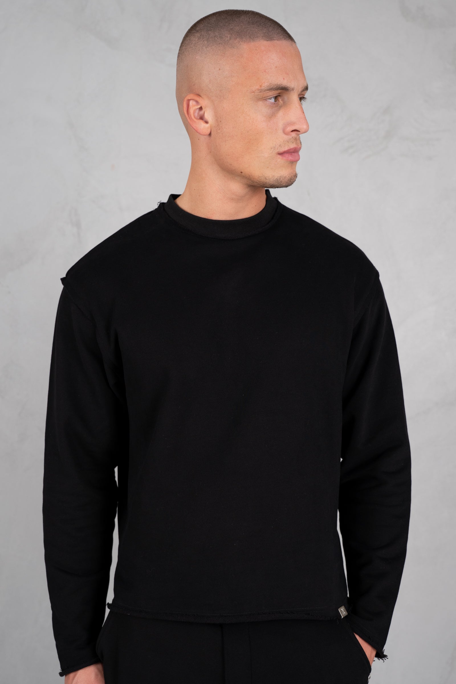 Raw Hem Straight Leg Jogger - Black