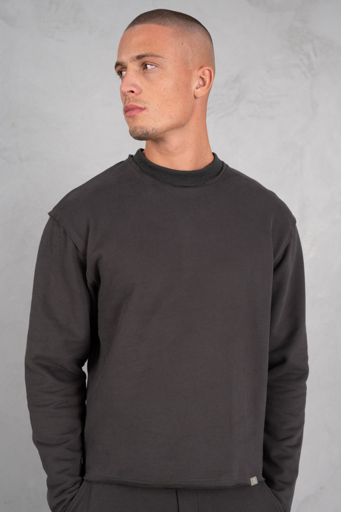 Raw Hem Crew Neck Sweatshirt - Charcoal