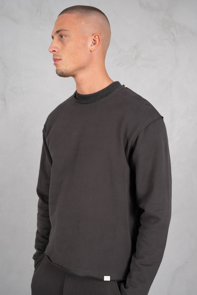 Raw Hem Crew Neck Sweatshirt - Charcoal