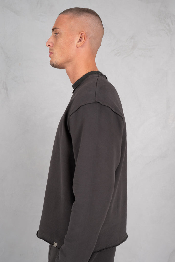 Raw Hem Crew Neck Sweatshirt - Charcoal