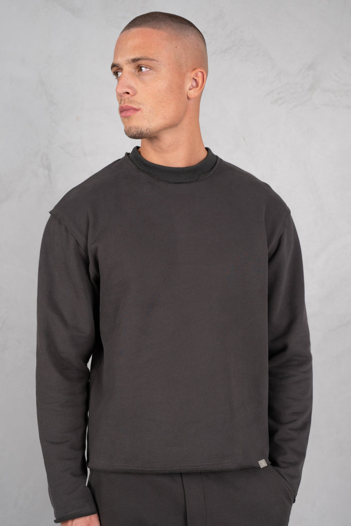 Raw Hem Crew Neck Sweatshirt - Charcoal