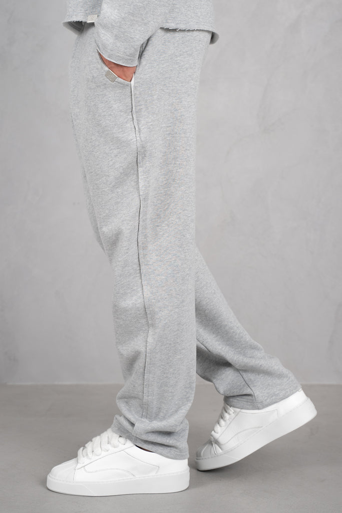 Raw Hem Straight Leg Jogger - Grey Marl