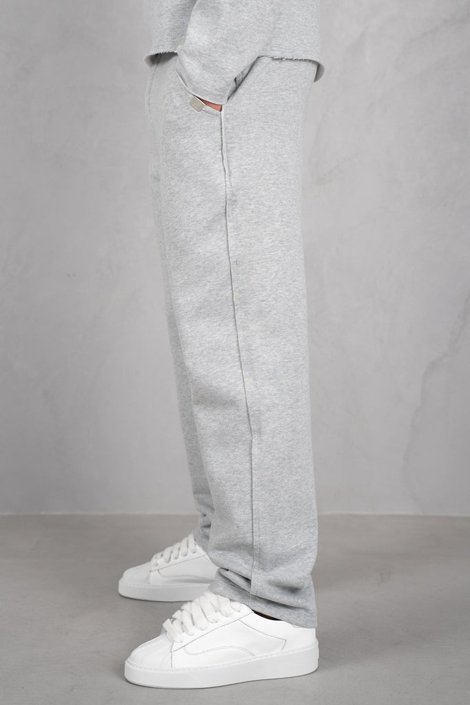Raw Hem Straight Leg Jogger - Grey Marl