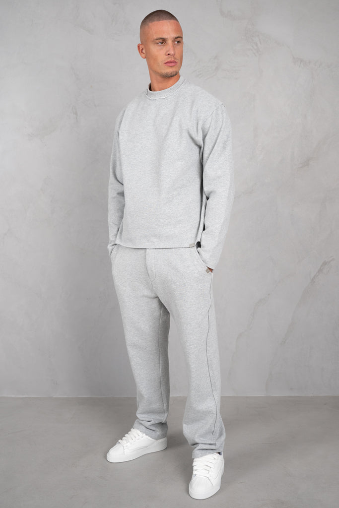 Raw Hem Straight Leg Jogger - Grey Marl
