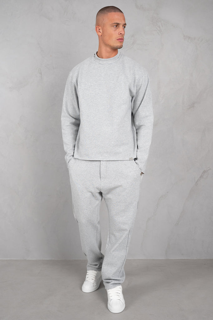 Raw Hem Straight Leg Jogger - Grey Marl