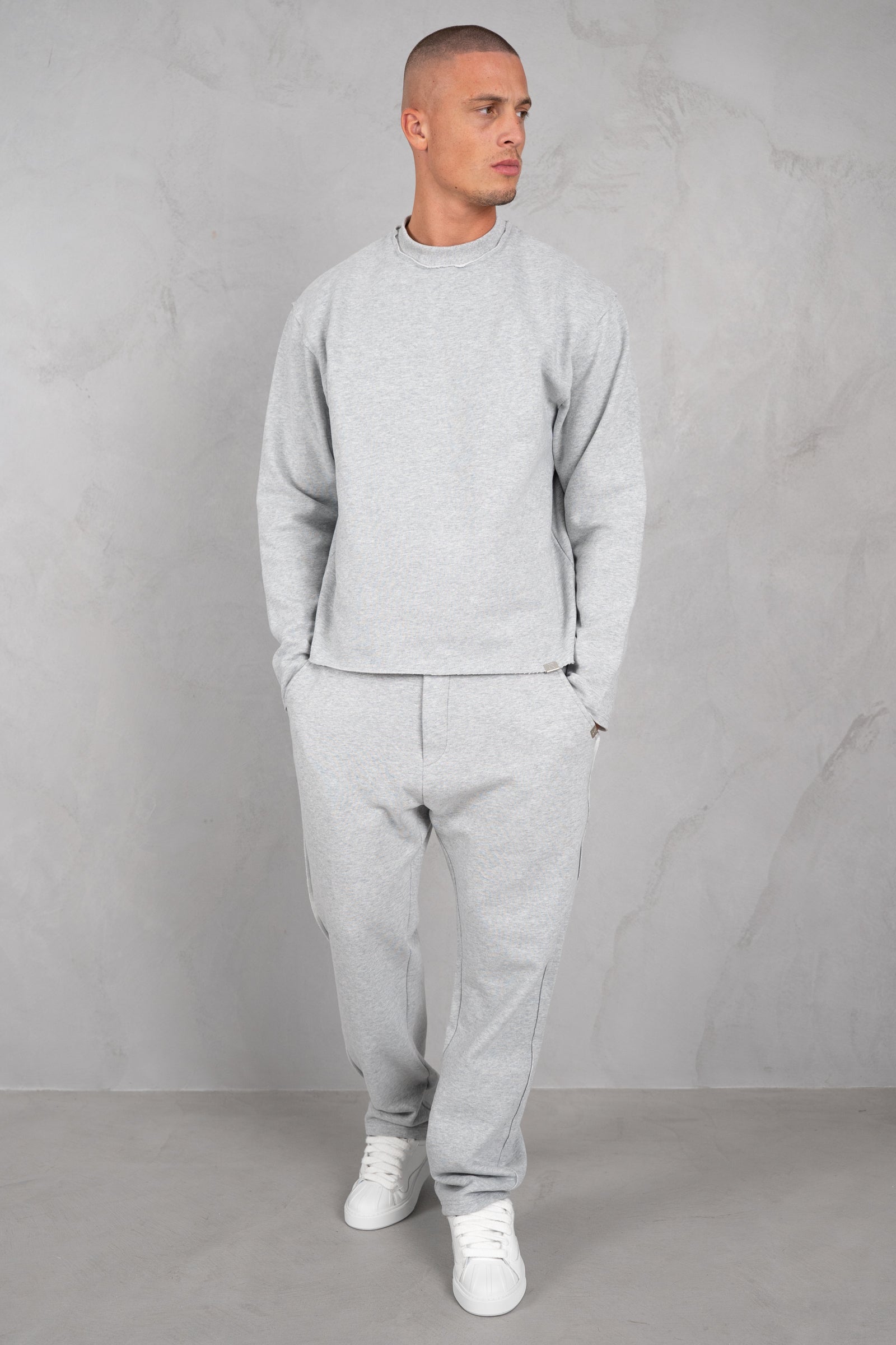 Raw Hem Crew Neck Sweatshirt - Grey