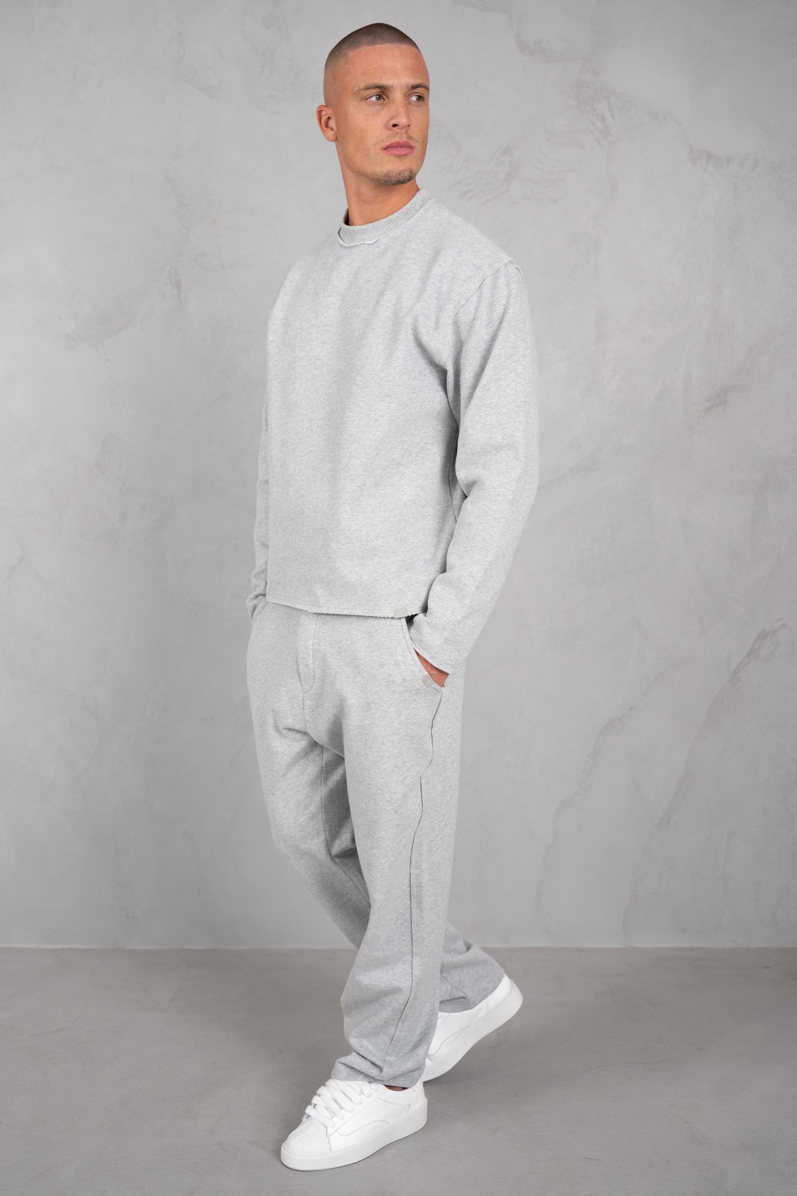 Raw Hem Crew Neck Sweatshirt - Grey