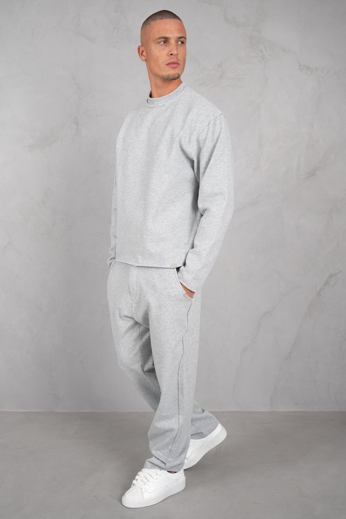 Raw Hem Crew Neck Sweatshirt - Grey