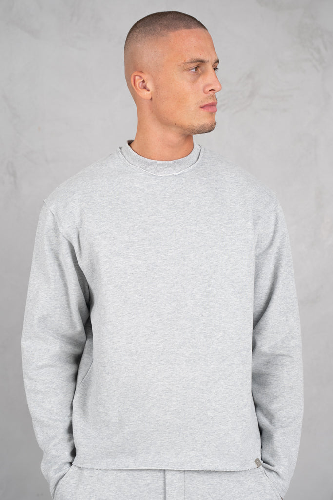 Raw Hem Crew Neck Sweatshirt - Grey