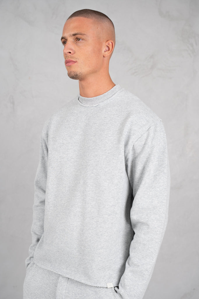 Raw Hem Crew Neck Sweatshirt - Grey