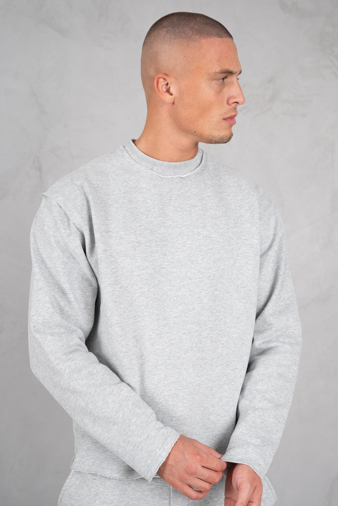 Raw Hem Straight Leg Jogger - Grey Marl