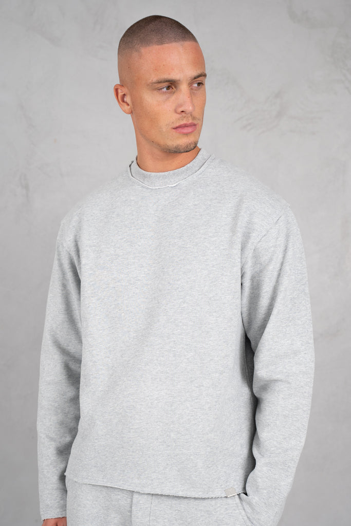 Raw Hem Crew Neck Sweatshirt - Grey