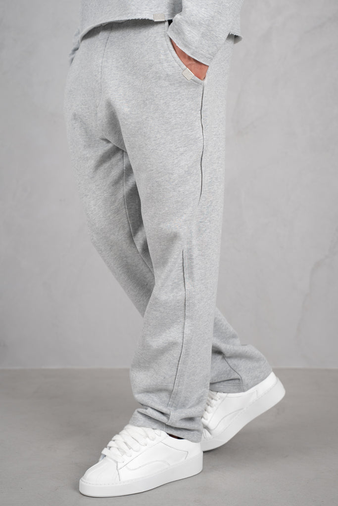 Raw Hem Straight Leg Jogger - Grey Marl