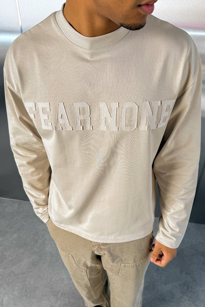 Fear None Boxy Long Sleeve T-Shirt - Stone