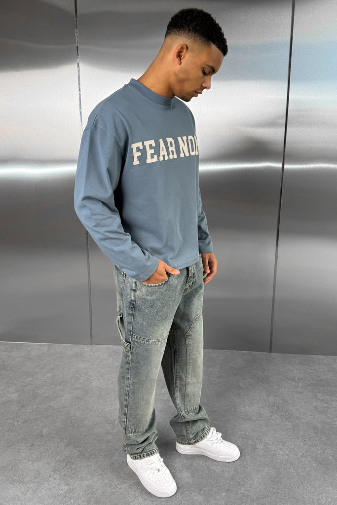 Fear None Boxy Long Sleeve T-Shirt - Blue