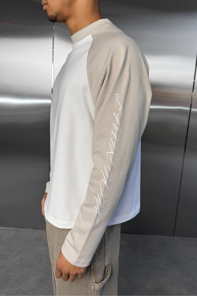 Scripture Raglan Long Sleeve Boxy T-Shirt - Ecru/White