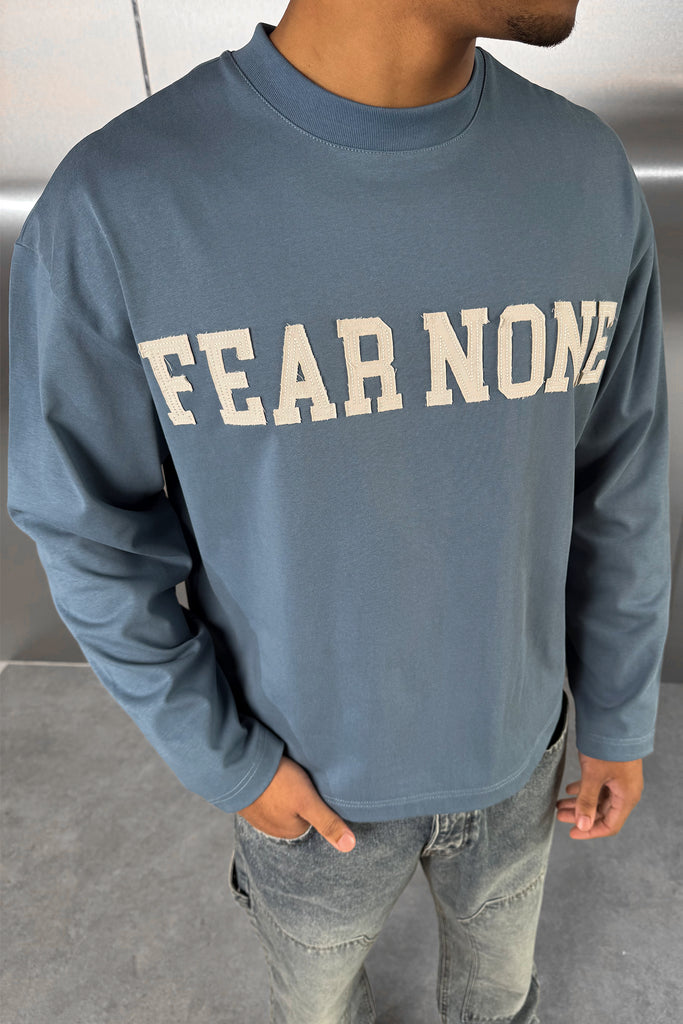 Fear None Boxy Long Sleeve T-Shirt - Blue