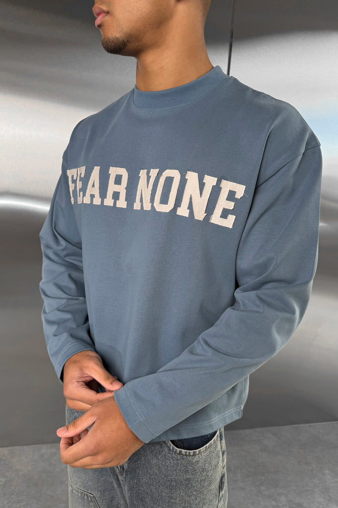 Fear None Boxy Long Sleeve T-Shirt - Blue