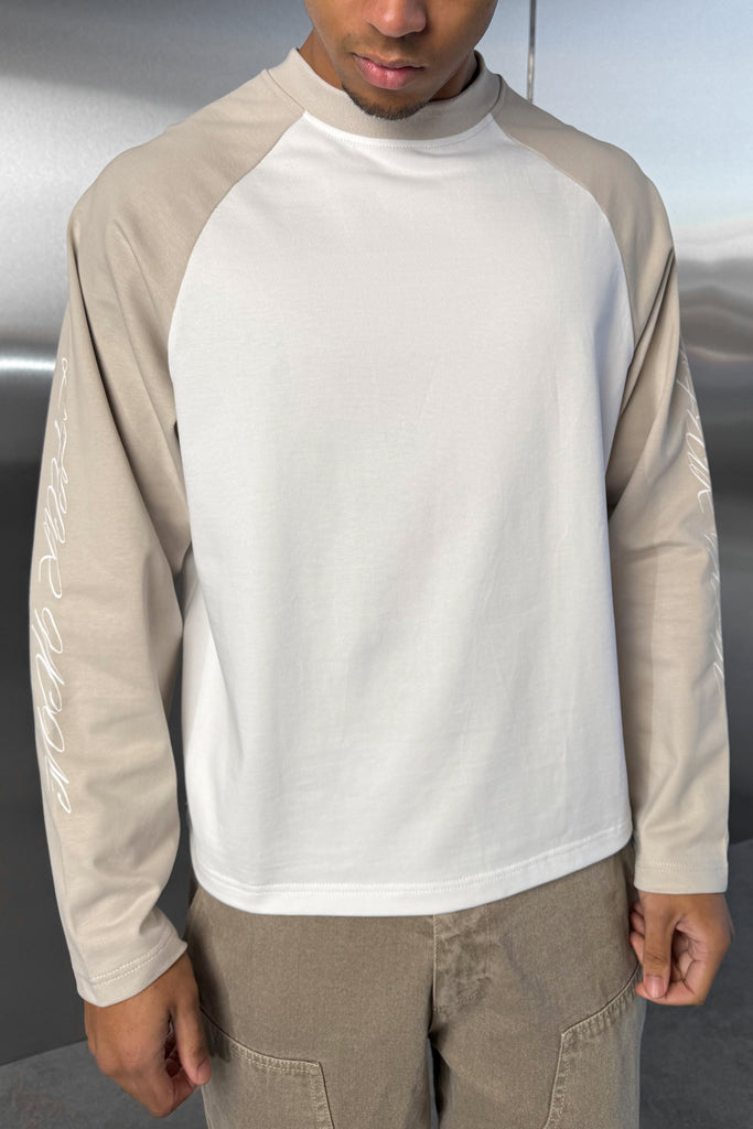 Scripture Raglan Long Sleeve Boxy T-Shirt - Ecru/White