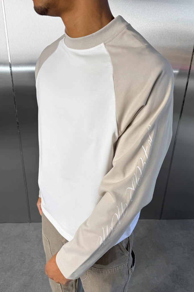 Scripture Raglan Long Sleeve Boxy T-Shirt - Ecru/White