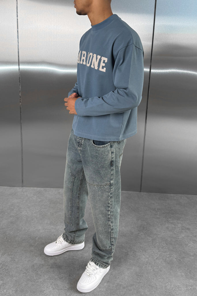 Fear None Boxy Long Sleeve T-Shirt - Blue