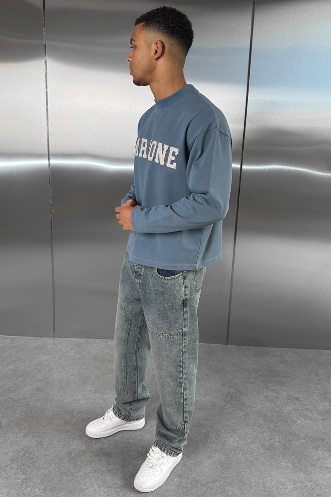 Fear None Boxy Long Sleeve T-Shirt - Blue