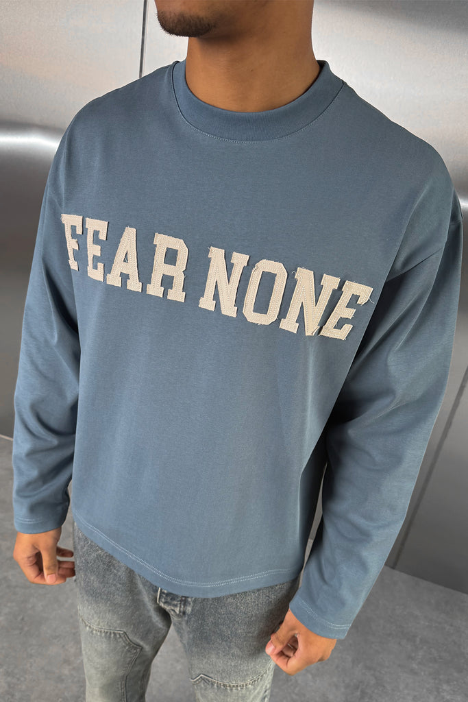 Fear None Boxy Long Sleeve T-Shirt - Blue