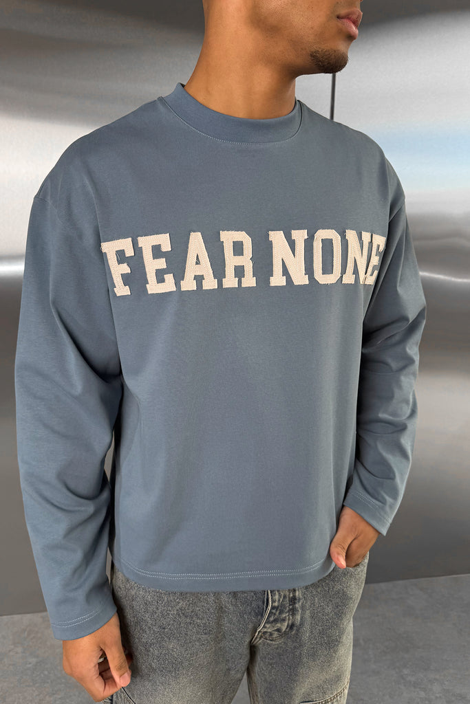 Fear None Boxy Long Sleeve T-Shirt - Blue