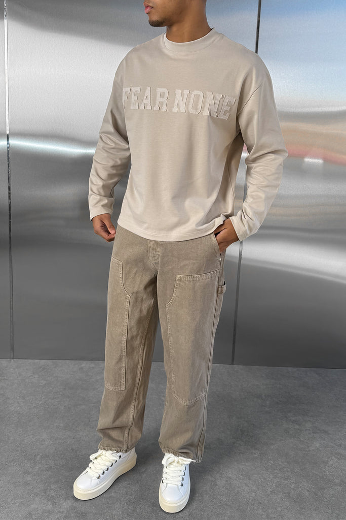 Fear None Boxy Long Sleeve T-Shirt - Stone