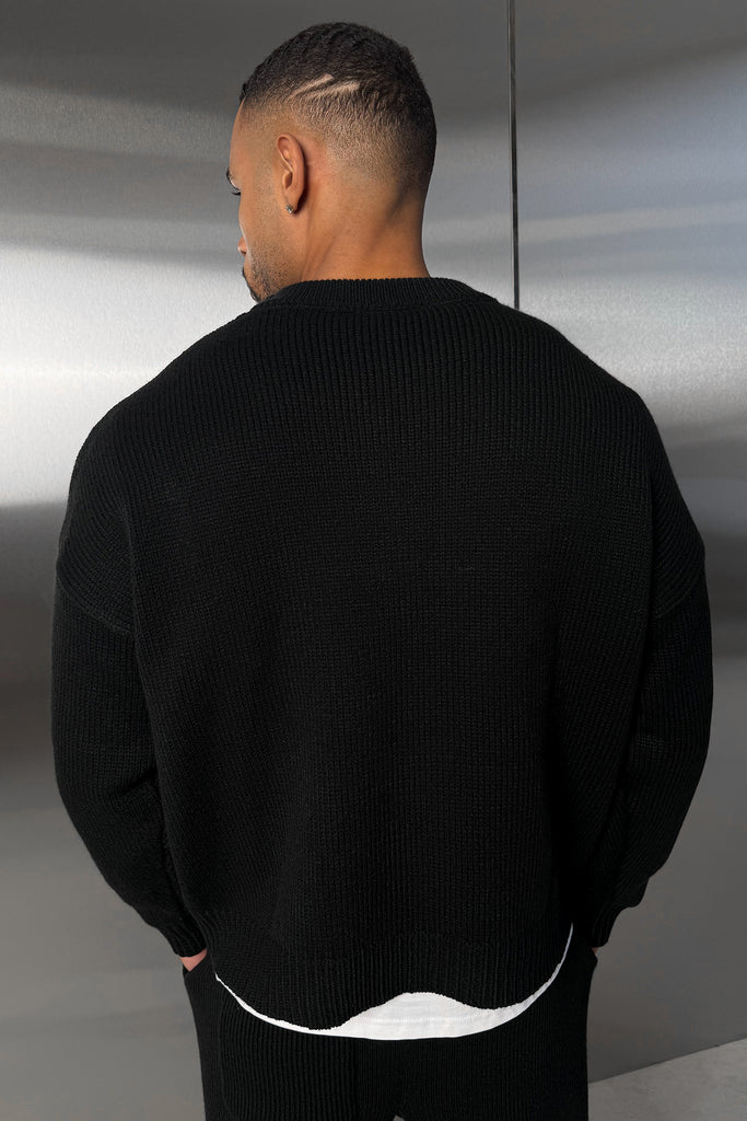 Relaxed Knitted Sweatshirt - Black