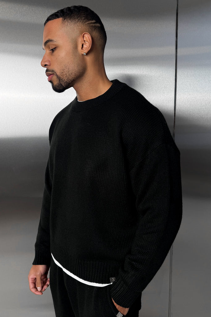 Relaxed Knitted Sweatshirt - Black