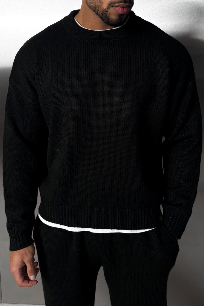 Relaxed Knitted Sweatshirt - Black