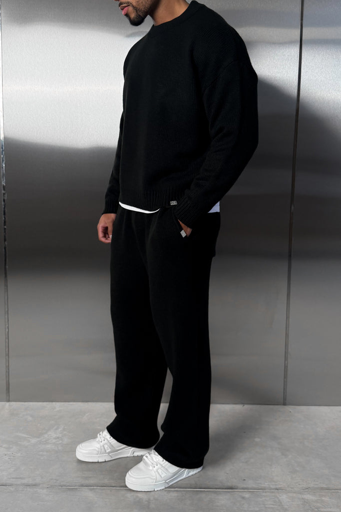 Relaxed Knitted Sweatshirt - Black
