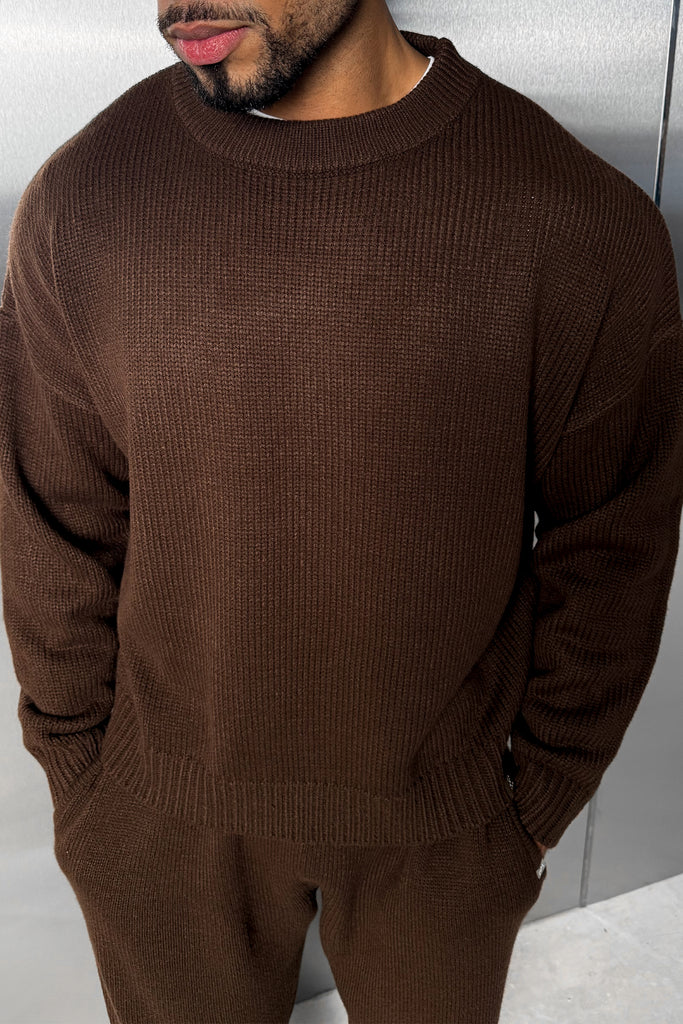 Relaxed Knitted Sweatshirt - Brown