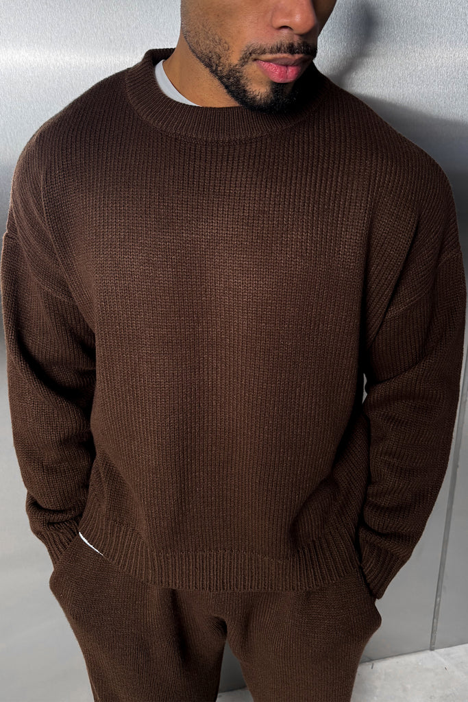 Relaxed Knitted Sweatshirt - Brown