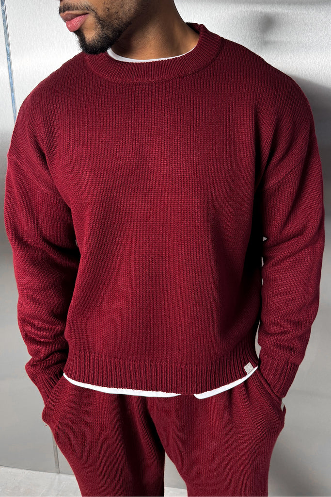 Relaxed Knitted Sweatshirt - Burgundy