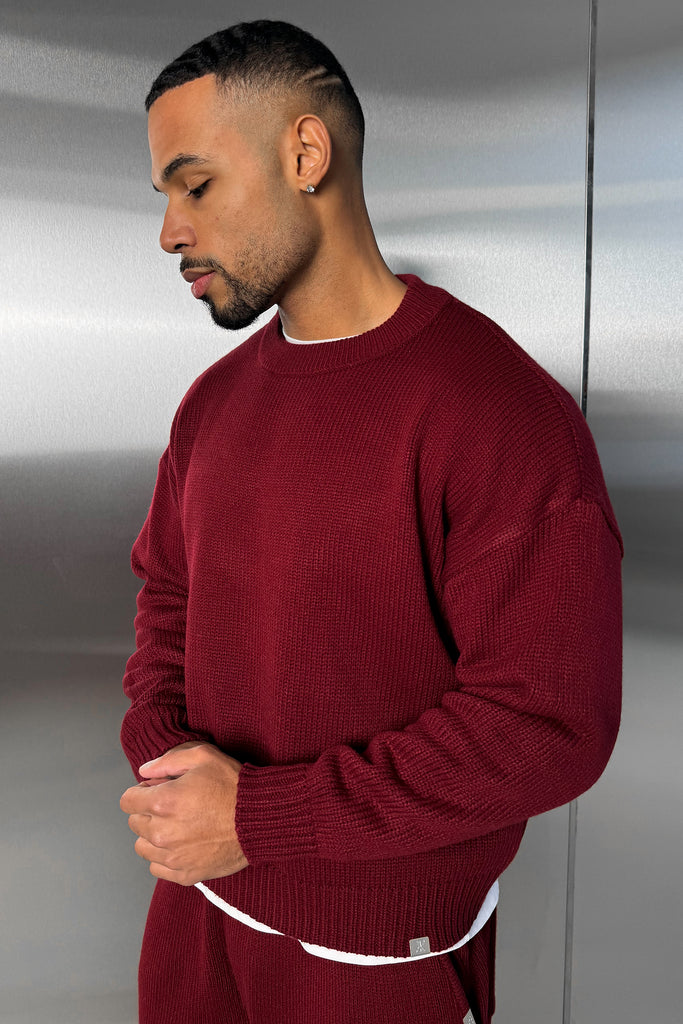 Relaxed Knitted Sweatshirt - Burgundy