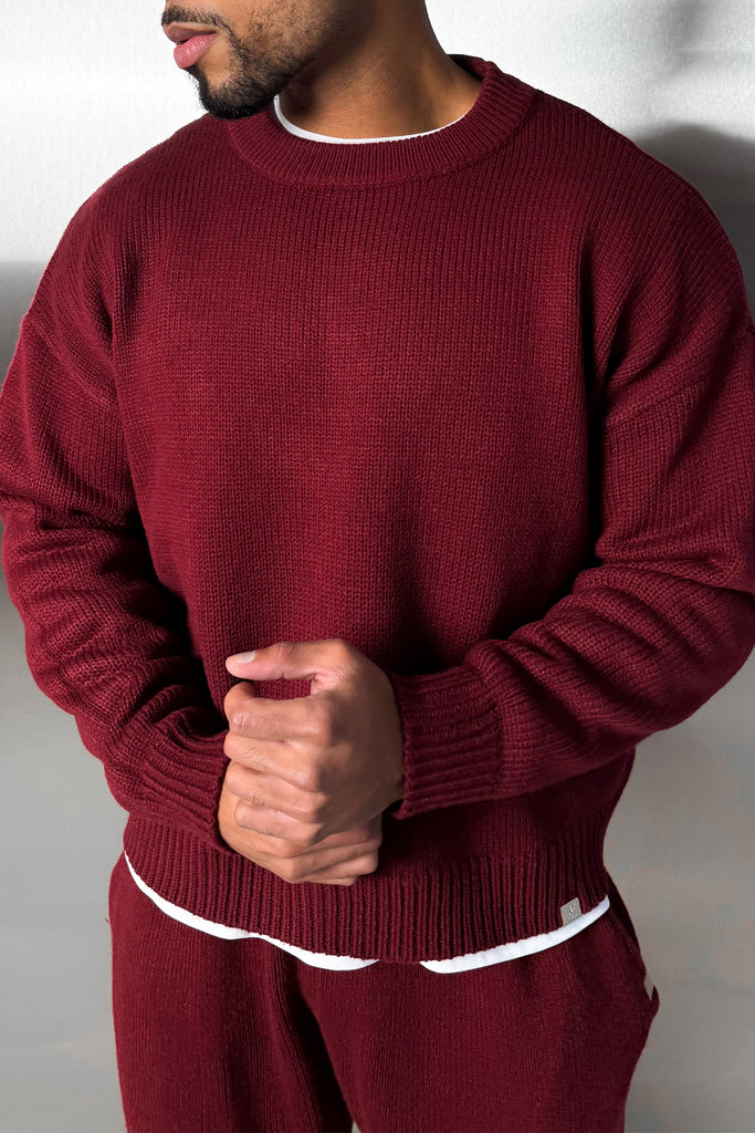 Relaxed Knitted Sweatshirt - Burgundy