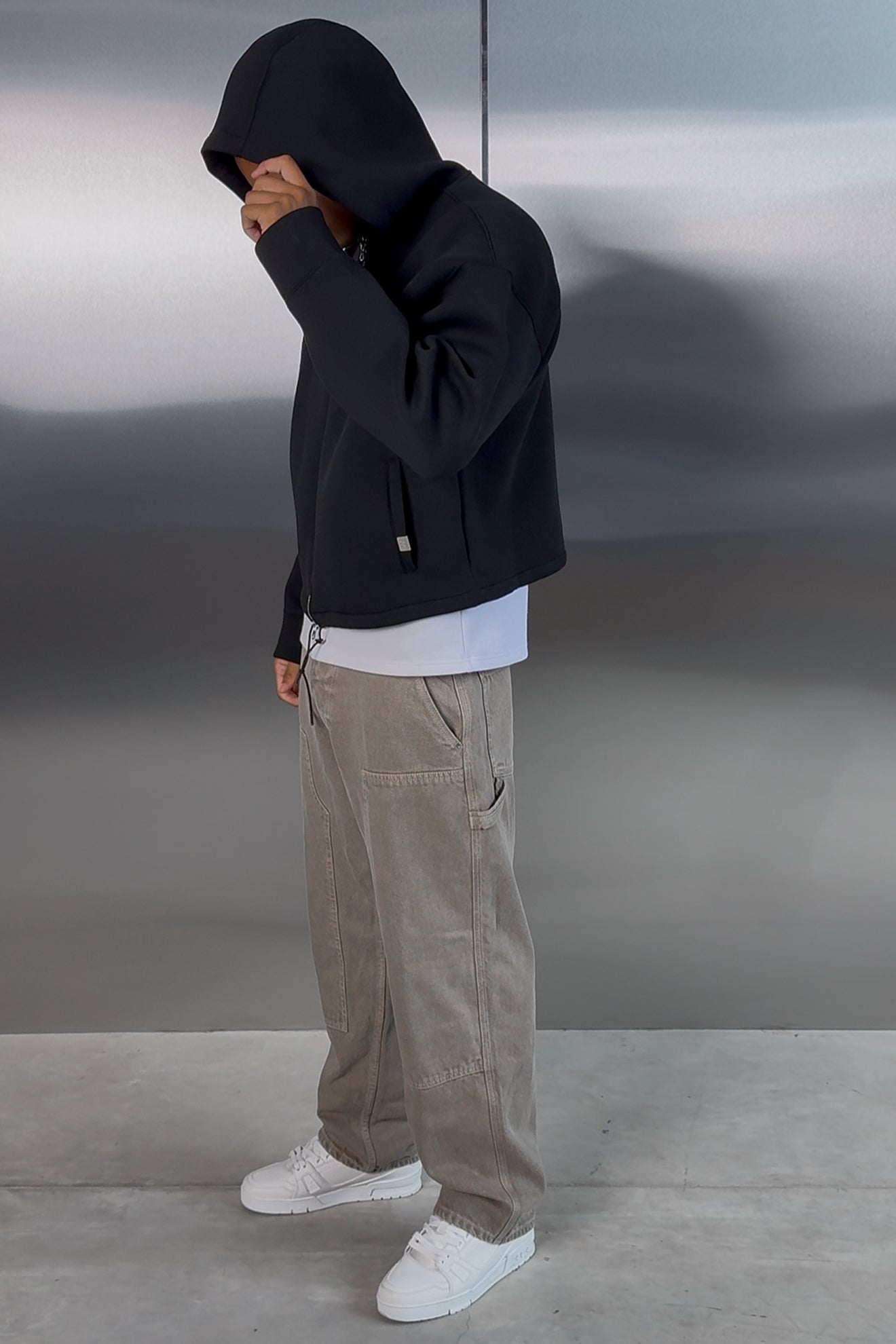 Oversized Boxy Scuba Hoodie - Black