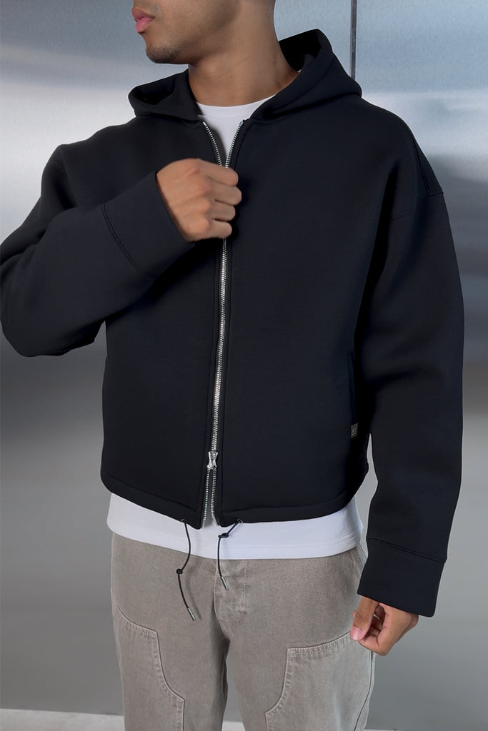 Oversized Boxy Scuba Hoodie - Black