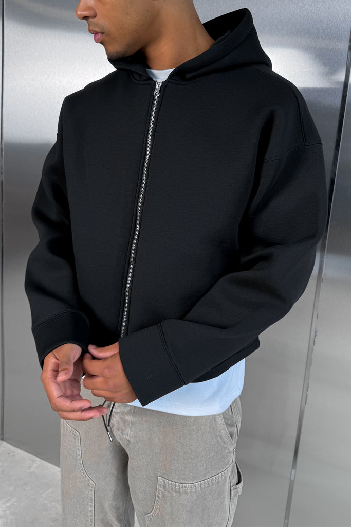 Oversized Boxy Scuba Hoodie - Black