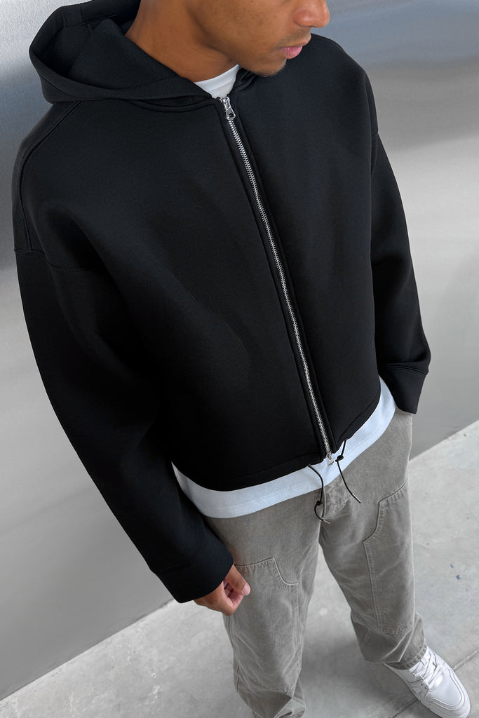 Oversized Boxy Scuba Hoodie - Black